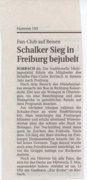 Zeitungsartikel über die Freiburgfahrt 1999
